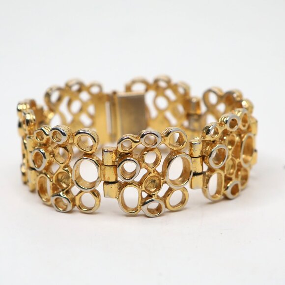 Vintage Robert Larin Gold Tone Brutalist Modernist Bracelet Designer Signed 60s - Picture 1 of 14